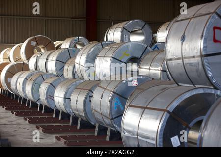 Rolls of sheet steel. Port of Bilbao, Biscay, Basque Country, Spain Stock Photo