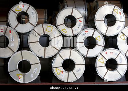 Rolls of sheet steel. Port of Bilbao, Biscay, Basque Country, Spain Stock Photo