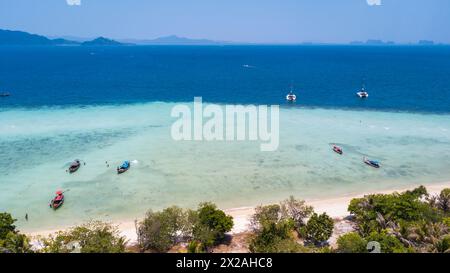 Aerial view of Koh Kradan, Trang Thailand.long and wide beach, surrounded by lush tropical foliage and breathtaking coral reefs Stock Photo