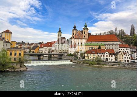 Panoramic view of the dam and the Steyr city Austria Stock Photo