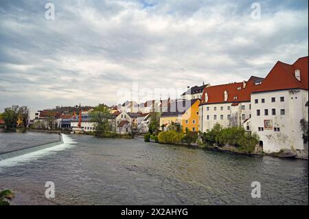 Riverbank old town Steyr Austria Stock Photo