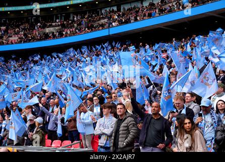 Coventry City fans in the stands ahead of the Emirates FA Cup semi-final match at Wembley Stadium, London. Picture date: Sunday April 21, 2024. Stock Photo