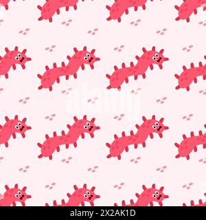 Seamless Pattern with Cute cartoon character virus, bacteria, microbe. Microbiology organism funny face wallpaper. Mascot expressing emotion Stock Vector