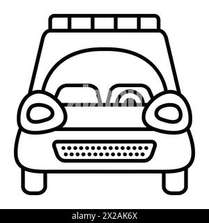 SUV black line vector icon, single sport utility vehicle symbol, monochrome front view pictogram of a crossover, four wheeled 4x4 transport Stock Vector