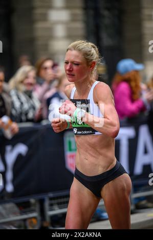 London, UK. 21st Apr, 2024. Helen Gaunt of Tonbridge Athletic Club completes the 2024 London Marathon in a time of 02:38:40. Finishing 14th in the women's race, she is placed 43rd overall. Credit: MartinJPalmer/Alamy Live News Stock Photo