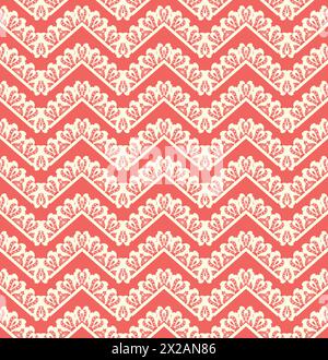 Lace vector seamless pattern with chevron on pink background. Lace zigzag Stock Vector