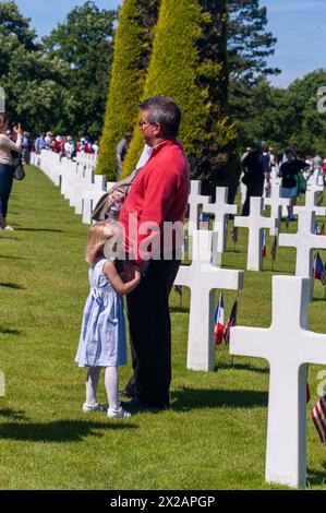 Colleville-sur-Mer, Normandy, France, Tourists in American Cemetery,  Anniversary of D-Day Invasion, Family Dad, Girl, Stock Photo Stock Photo