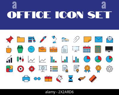 Color Office Icons Set Vector Office Business Illustration Icons set Stock Vector