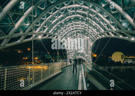 The Bridge of Peace in Old Tbilisi (Georgia) by night Stock Photo