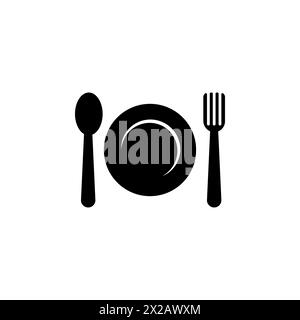 Cutlery Plate Fork and Knife flat vector icon. Simple solid symbol isolated on white background. Cutlery Plate Fork and Knife sign design template for Stock Vector