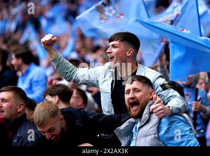 Coventry City fans celebrate after Callum O'Hare (not pictured) scores their side's second goal of the game during the Emirates FA Cup semi-final match at Wembley Stadium, London. Picture date: Sunday April 21, 2024. Stock Photo