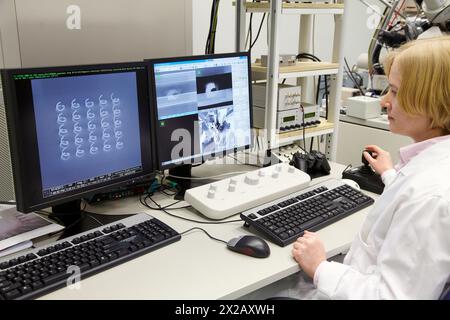 Focused-Ion-Beam FIB Nanofabrication Laboratory, Dual-Beam FIB, Helios NanoLabTM DualBeamTM, instrument combines high resolution imaging capabilities Stock Photo