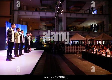 Kathmandu, Nepal. 21st Apr, 2024. Contestants show their talents on stage in front of the judges and audiences during the first edition of Mister Gay Nepal in Kathmandu. Credit: SOPA Images Limited/Alamy Live News Stock Photo
