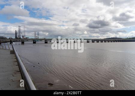 The Tay Road Bridge over the River Tay, in Dundee, Scotland, UK, opened 1966. Stock Photo