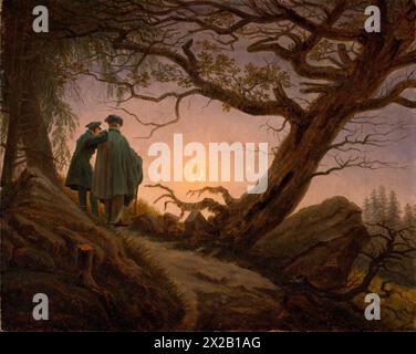 Two Men Contemplating the Moon by Caspar David Friedrich  in ca. 1825–30 Stock Photo