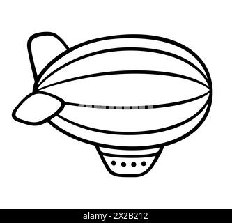 Airship drawing, simple black and white line art doodle. Hand drawn vector illustration. Stock Vector