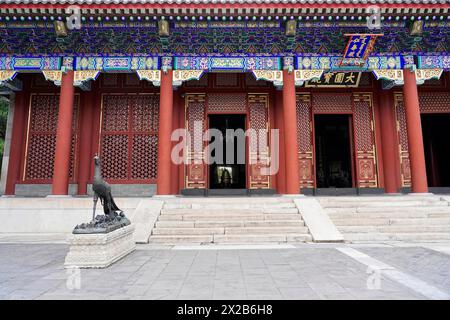 New Summer Palace, Beijing, China, Asia, A temple with an impressive entrance flanked by a dragon sculpture and steps, Beijing Stock Photo