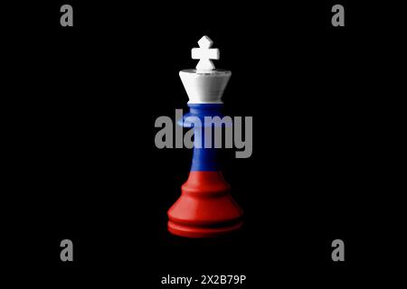 Russia flags paint over on chess king. 3D illustration. Stock Photo