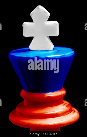Russia flags paint over on chess king. 3D illustration. Stock Photo