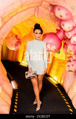 Berlin, Germany. 21st Apr, 2024. Verona Pooth, TV personality and actress, stands in a corridor designed as a colon before the presentation of the Felix Burda Award 2024 at the Adlon Kempinski Hotel. At the gala, the Felix Burda Foundation honors commitment and pioneering research in the field of colorectal cancer prevention. Credit: Christoph Soeder/dpa/Alamy Live News Stock Photo