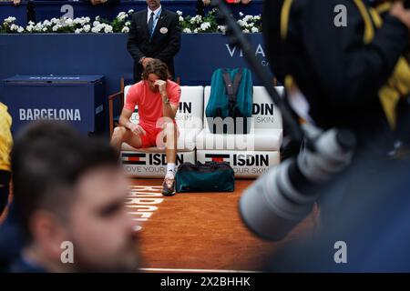 Barcelona, Spain. 21th Apr, 2024. Tsitsipas in action during the ...