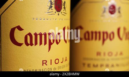 Viersen, Germany - May 9. 2024: Closeup of spanish Campo Viejo Rioja Tempranillo red wine bottle label Stock Photo