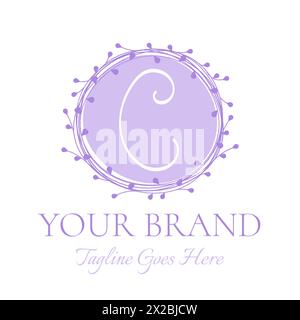 C Letter Purple Round Floral Logo Stock Vector