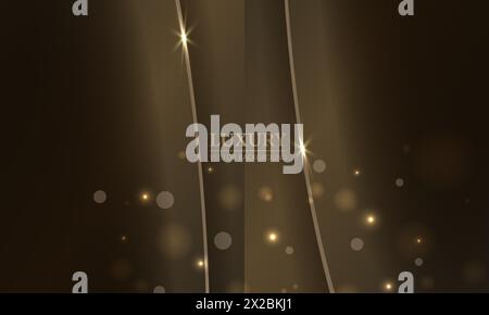 Dark brown luxury abstract background with bokeh effect and sparkles on golden curve lines. Elegant vector illustration background template design for Stock Vector