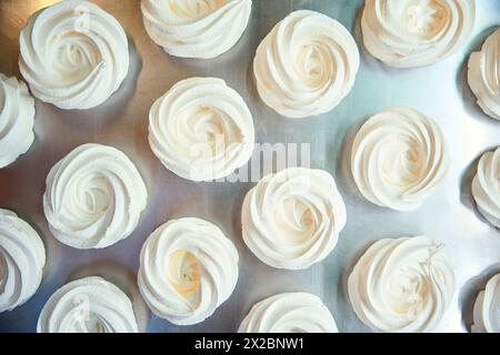 Milky white sweet marshmallow sprinkled with powder sugar drying out Stock Photo