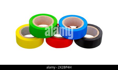 Insulating Tape isolated on white background. Set of different colors insulating tape. Stock Photo