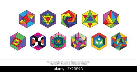 Abstract Hexagon Geometric Shapes - Colorful Vector Illustration Stock Vector
