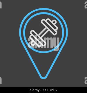 Gym pin map vector on dark background icon. Map pointer. Map markers. GPS location. Navigation sign. Graph symbol for fitness and weight loss web site Stock Vector