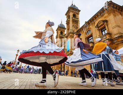 Basque dances and regional costumes, Olentzero, Christmas, Town hall, Donostia, San Sebastian, Gipuzkoa, Basque Country, Spain, Europe Stock Photo