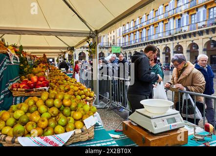 Green Vegetables and Fruits, Feria de Santo Tomás, The feast of St. Thomas takes place on December 21. During this day San Sebastián is transformed in Stock Photo