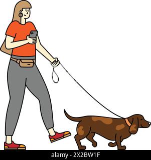 Woman, Walking, Dog, Character Design, White, Transparent Background, Stock Vector