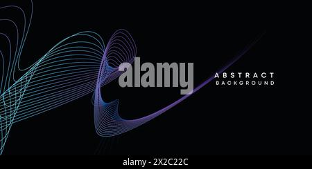 Abstract geometric visualization dark blue, orange, green gradient waving lines technology background. purple, navy blue, red gradient wave background Stock Vector