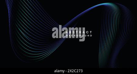 Abstract geometric visualization dark blue, orange, green gradient waving lines technology background. purple, navy blue, red gradient wave background Stock Vector