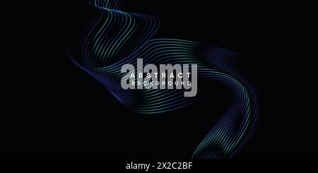Abstract geometric visualization dark blue, orange, green gradient waving lines technology background. purple, navy blue, red gradient wave background Stock Vector