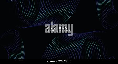 Abstract geometric visualization dark blue, orange, green gradient waving lines technology background. purple, navy blue, red gradient wave background Stock Vector
