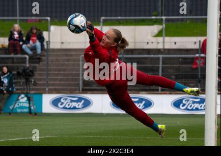 Köln, Germany, April 21, 2024: Koeln, Germany, April 21 2024: Paula Hoppe (12 Koeln) warming up before the Google Pixel Frauen-Bundesliga game between 1. FC Koeln and SC Freiburg at the Franz-Kremer-Stadion in Köln, Germany (Martin Pitsch/SPP) Credit: SPP Sport Press Photo. /Alamy Live News Stock Photo