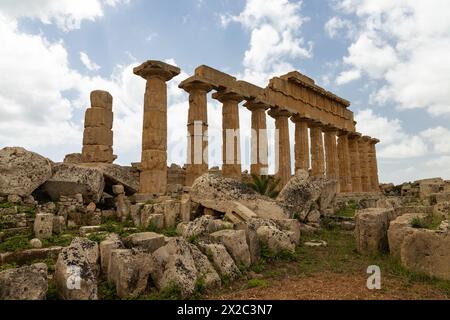 greek temple ruins in Selinunt in Sicily Stock Photo