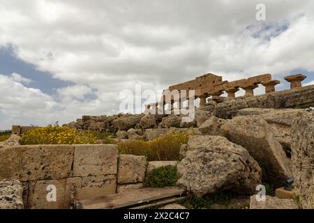 greek temple ruins in Selinunt in Sicily Stock Photo