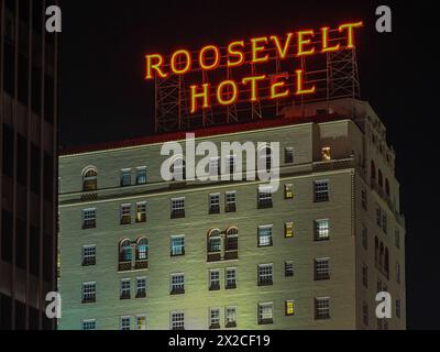 The Hollywood Roosevelt Hotel is a historic and famous hotel on 7000 Hollywood Boulevard dating back to 1927 . Stock Photo