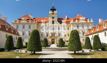 Baroque chateau in Valtice town, front view of the palace, Lednice and Valtice area, South Moravia, Czech Republic Stock Photo