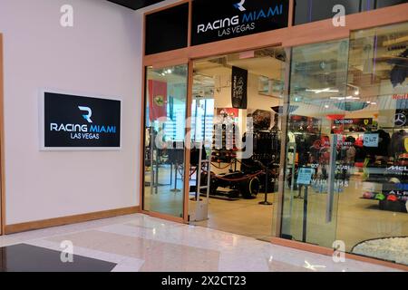 Racing Miami shop at The District shopping area in Resorts World casino, Las Vegas, Nevada; store with Official Formula 1 Team, Driver Merchandise. Stock Photo