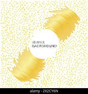 Abstract background with yellow lines and flying pieces. Colored circles with place for your text  on a white background. Stock Vector