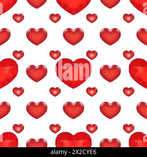 Seamless Pattern with Red Low Poly Heart. Symbol of Love. Vector illustration Stock Vector