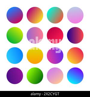 Round Gradients spheres. Set of sixteen trendy multicolored Gradients . Vector illustration Stock Vector