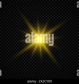 Light effect of lens flares. Yellow glowing lights starburst effects with sparkles on a transparent background. Vector illustration Stock Vector
