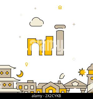 Antique ruins filled line vector icon, simple illustration, related bottom border. Stock Vector